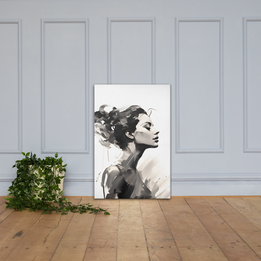 Woman painting black and white on canvas - Living Room, Office, Decoration, Interior, Home, Abstract Lady Woman Face Artwork Portrait Painting Figurative Canvas Art Wall Decor