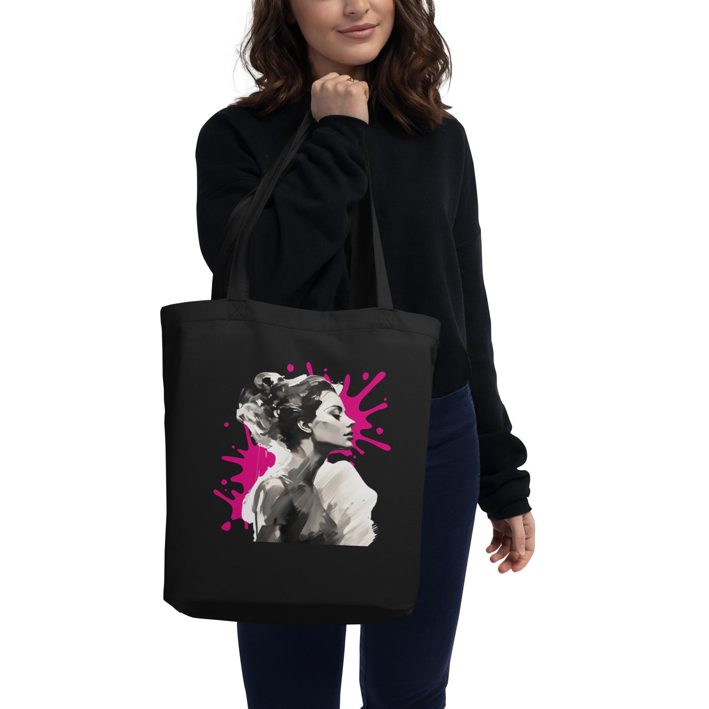 Eco Tote Bag: Black & White Woman with Splash Portrait