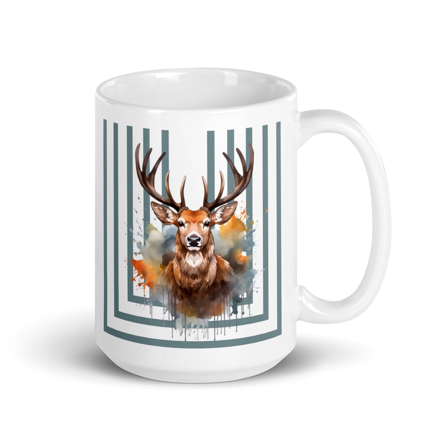 Wilderness Elegance: Deer Portrait Mug with Blue Stripes